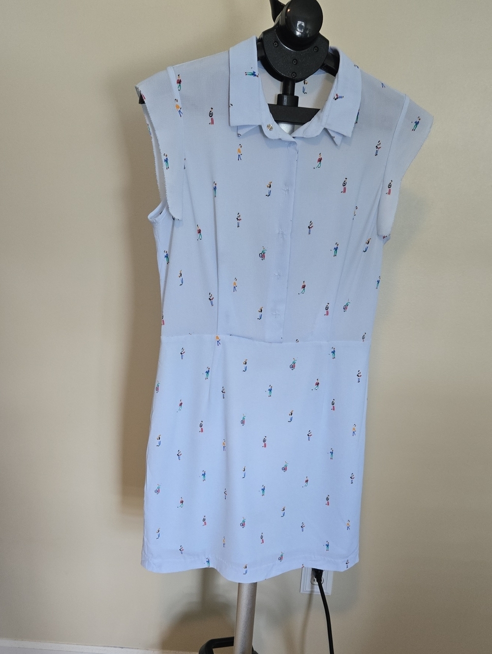 FRNCH Light Blue Shirt Dress with Mini Multicolor Figures